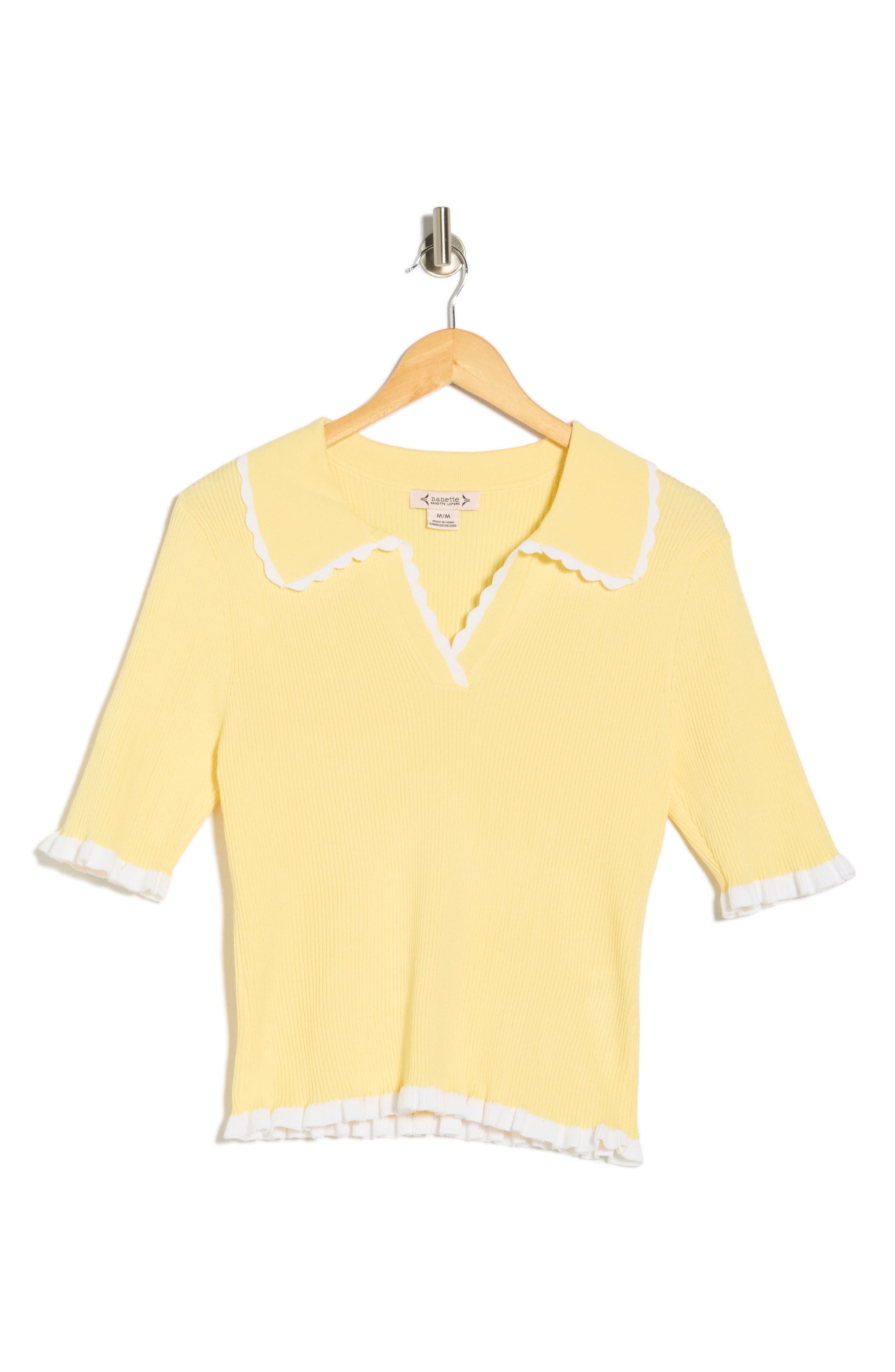 Nanette Lepore Scalloped Collar Short Sleeve Polo Sweater