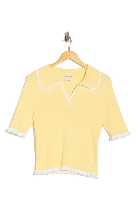 Scalloped Collar Short Sleeve Polo Sweater