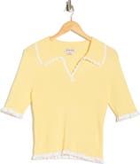 Nanette Lepore Scalloped Collar Short Sleeve Polo Sweater