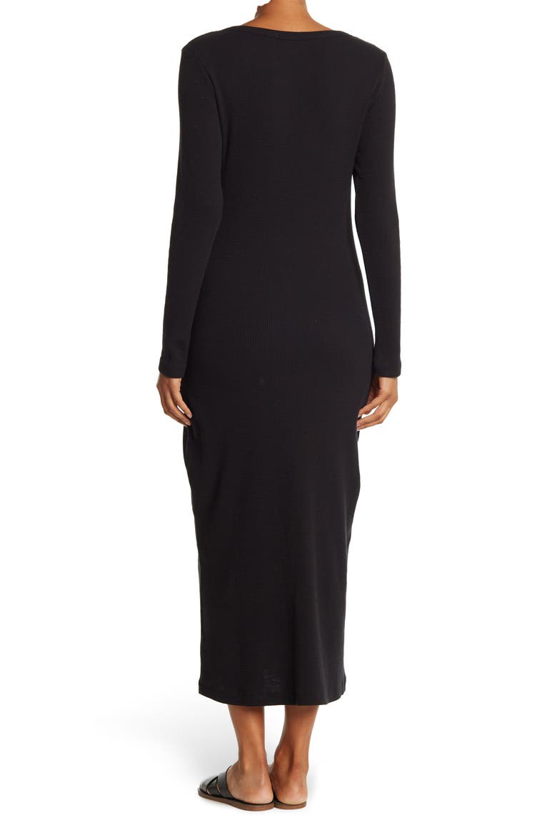 V-Neck Thermal Knit Dress, Alternate, color, BLACK