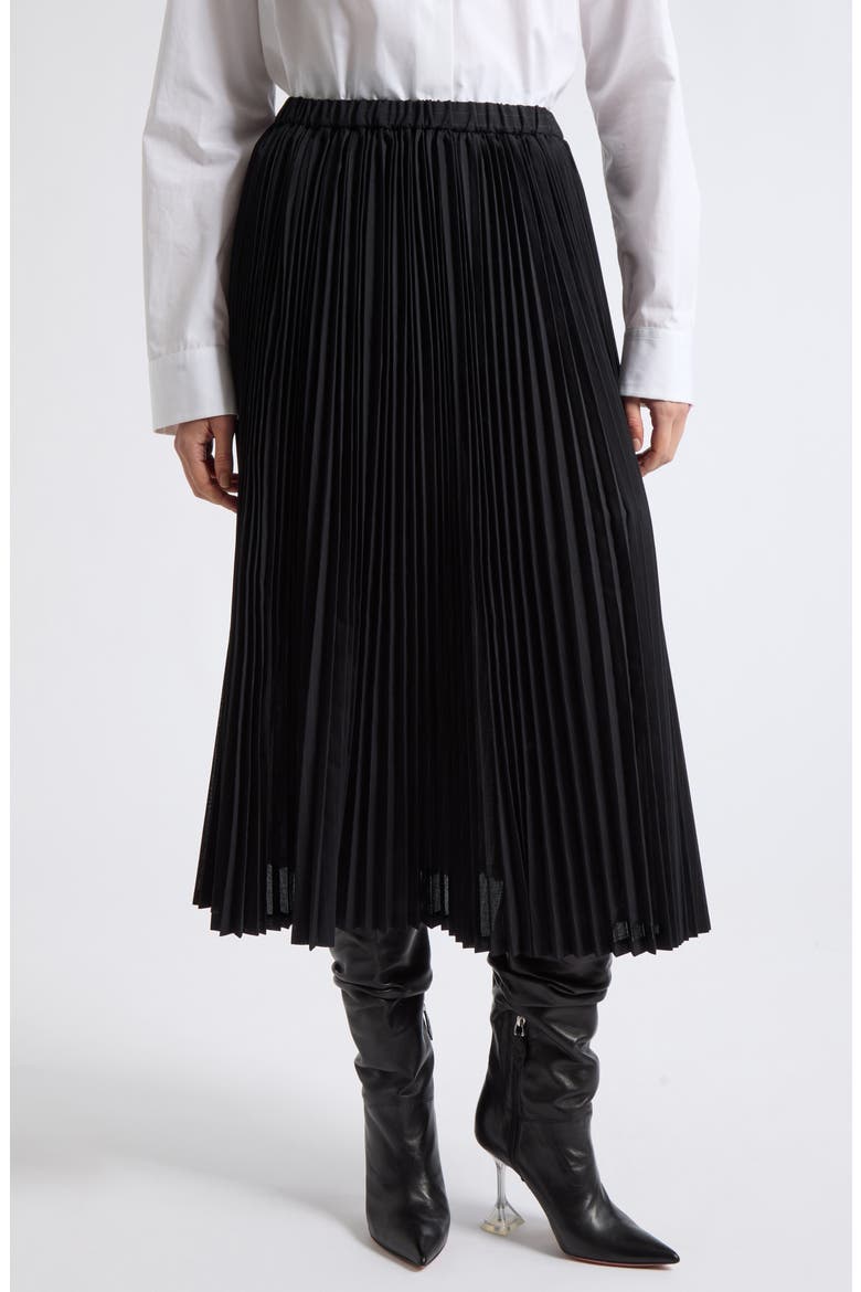 Pinstripe Pleated Midi Skirt, Main, color, BLACK/ GREY