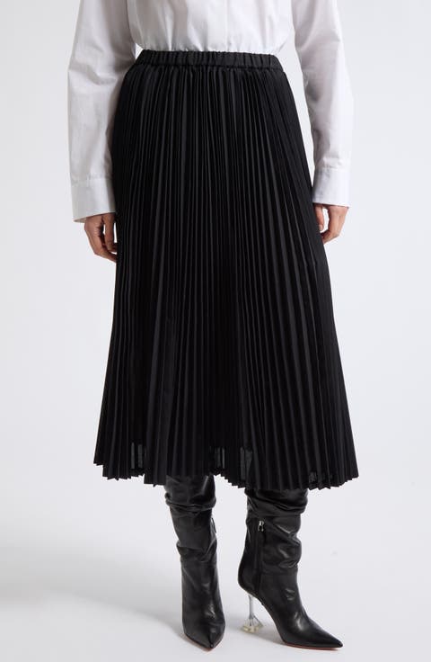 Pinstripe Pleated Midi Skirt