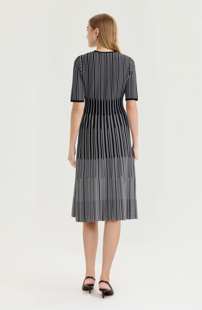 Ming Wang Fit-N-Flare Linear Soft Knit Midi Dress, Alternate, color, Black/White