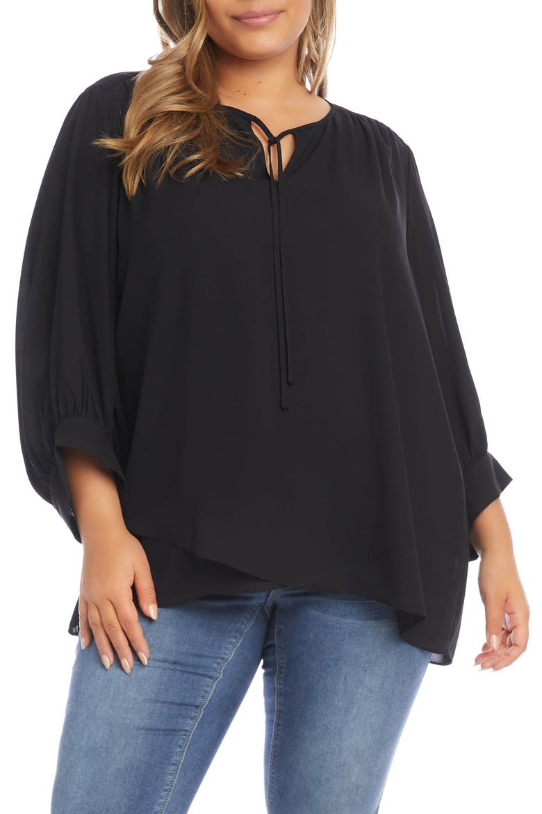Tie Neck Crossover Crepe Blouse, Main, color, BLACK