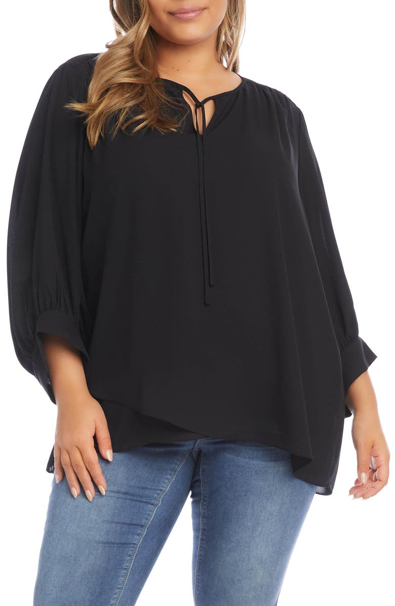 Karen Kane Tie Neck Crossover Crepe Blouse, Main, color, 