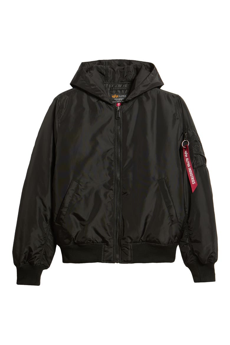 MA-1 Hood Relaxed Bomber Jacket, Main, color, BLACK