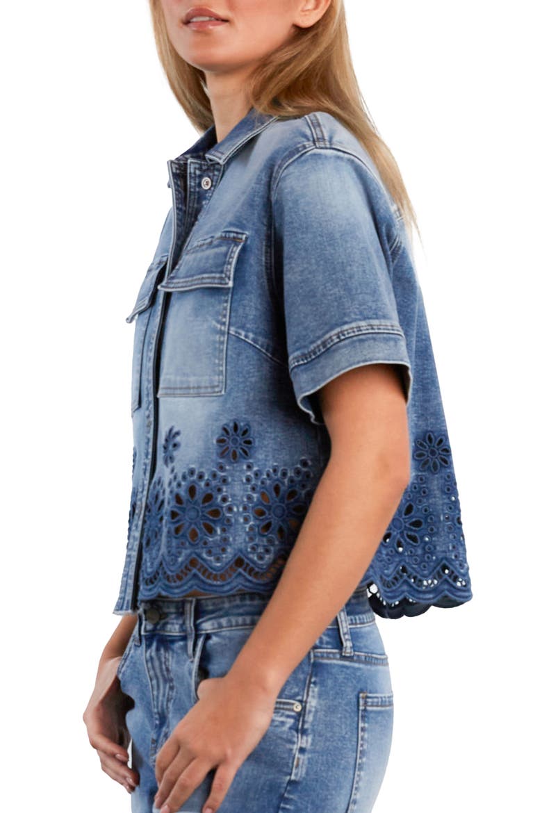 Petal Eyelet Denim Button-Up Shirt, Alternate, color, RELAXED BLUE