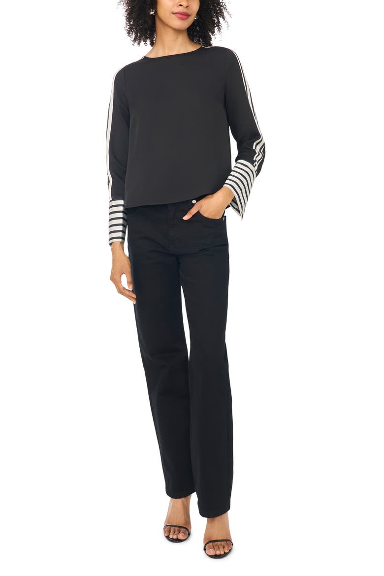 Stripe Accent Boat Neck Top, Alternate, color, JET BLACK