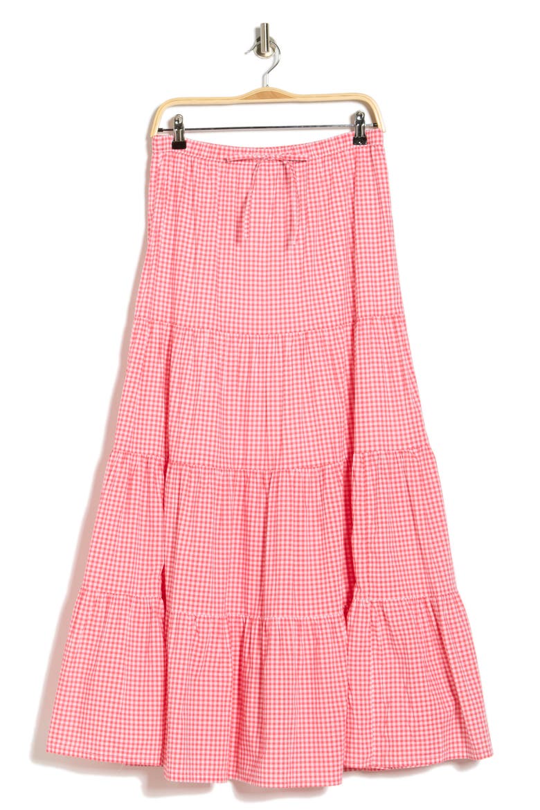 Tiered Cotton Maxi Skirt, Alternate, color, PINK- WHITE GALA GINGHAM