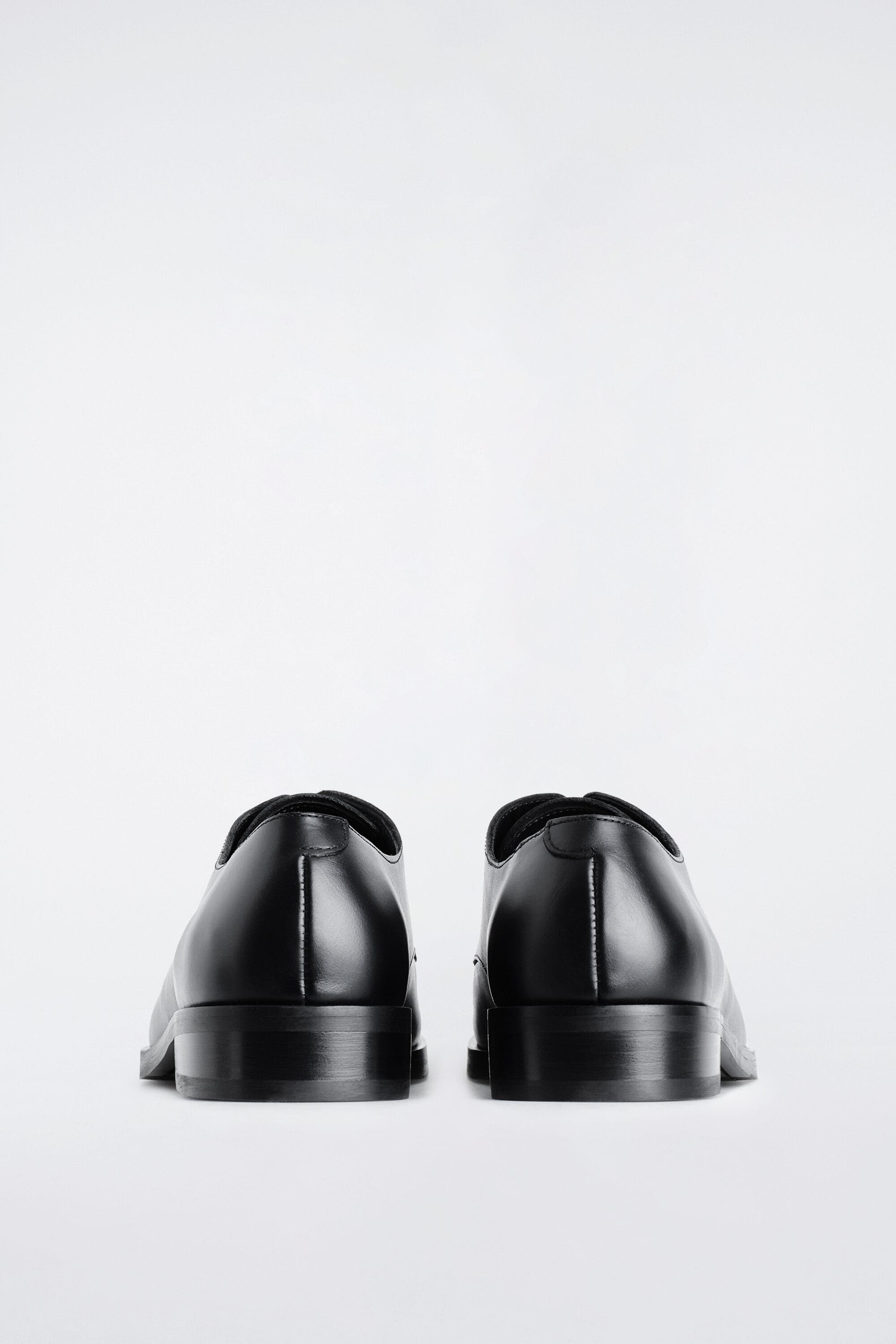 Square-Toe Leather Derby Shoes, Alternate, color, BLACK