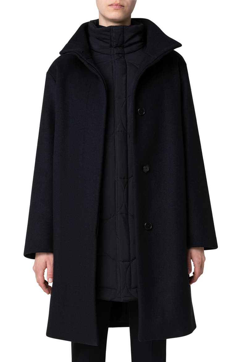 2-in-1 Quilted & Wool Blend Car Coat, Main, color, 009 BLACK