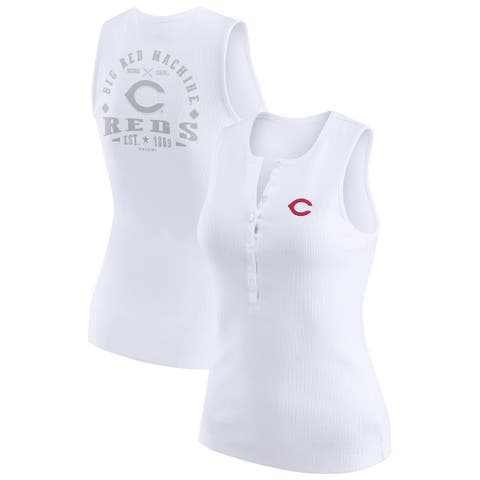 Women's WEAR by Erin Andrews White Cincinnati Reds Rib-Knit Henley Tank Top