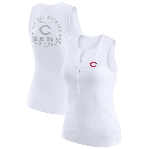 Wear By Erin Andrews White Cincinnati Reds Rib-knit Henley Tank Top In White