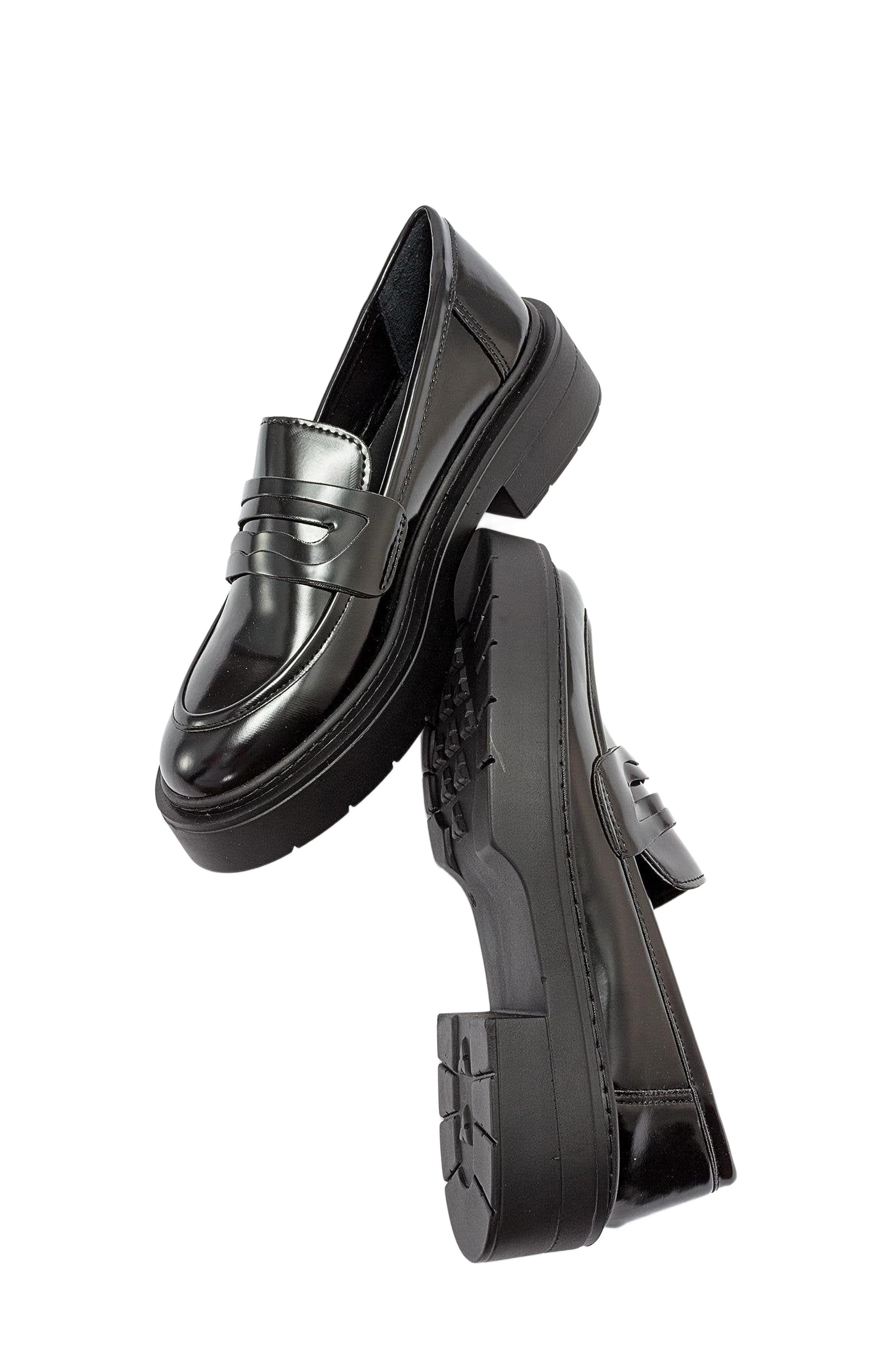 Prologue Shoes Josie Platform Loafer, Alternate, color, Black Patent Faux Leather