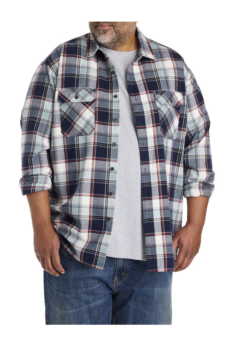 Big & Tall Winslow Plaid Flannel Sport Shirt, Main, color, NAVY