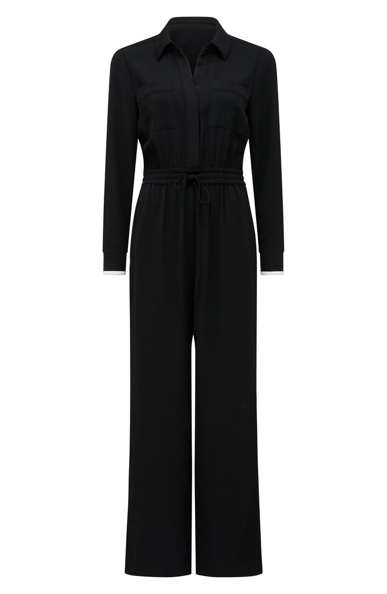 Ever New Maddi Contrast Stripe Long Sleeve Jumpsuit, Alternate, color, Black And White