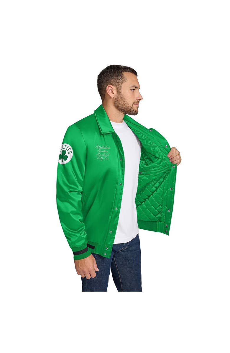 TOMMY JEANS Men's Tommy Jeans Kelly Green Boston Celtics Jacob Chain Stitch Applique Full-Snap Varsity Jacket, Alternate, color, Kelly Green