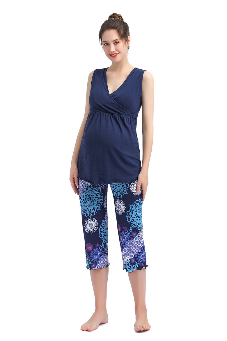 Natalie 3-Piece Maternity/Nursing Pajama Set, Alternate, color, MULTICOLORED