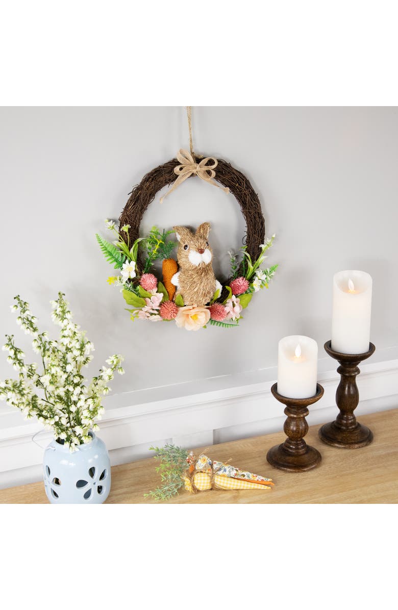 Northlight Floral Grapevine Small Spring Easter Wreath with Sisal Bunny - 12", Alternate, color, Pink