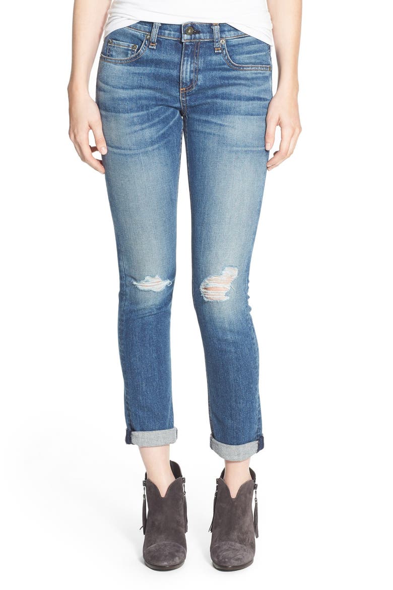 'Dre' Distressed Slim Boyfriend Jeans, Main, color, EAST LAKE