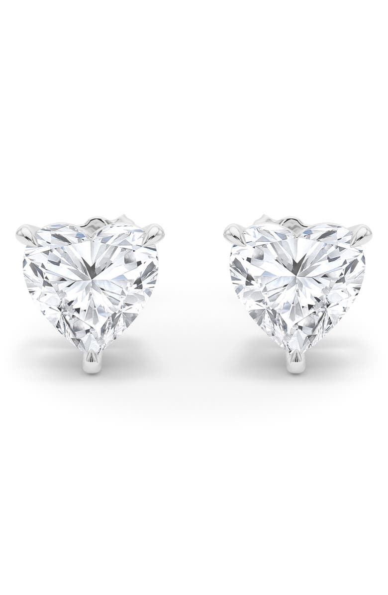 HauteCarat Lab Grown Diamond Heart Stud Earrings, Main, color, 18K White Gold