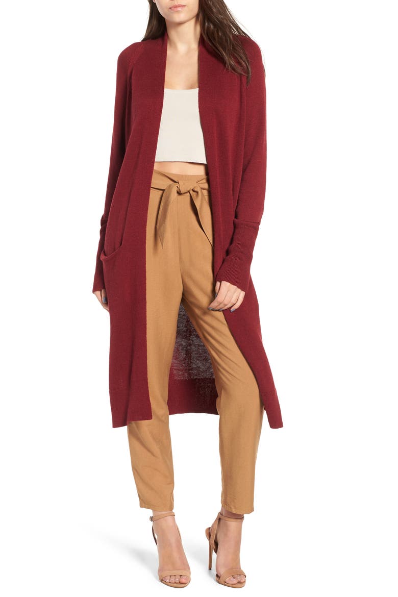 Side Split Midi Cardigan, Main, color, RED GRAPE