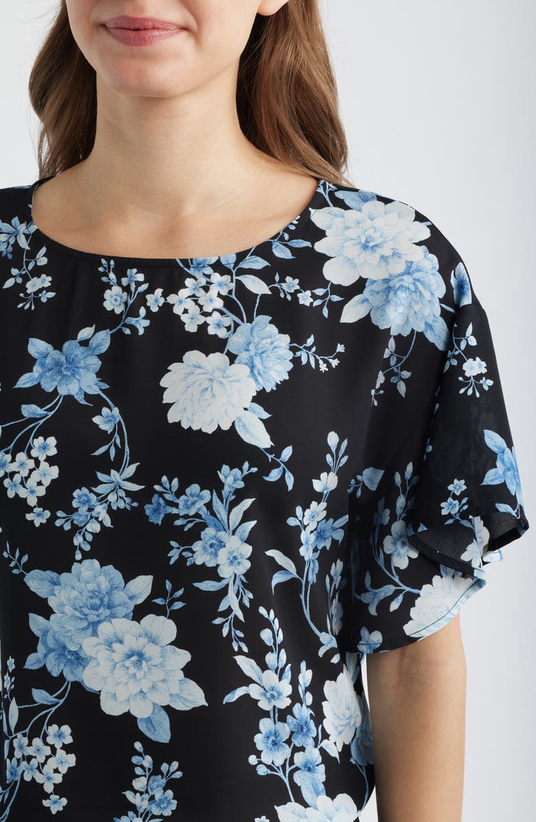 Anne Klein Floral Flutter Sleeve T-Shirt, Alternate, color, Anne Black Multi