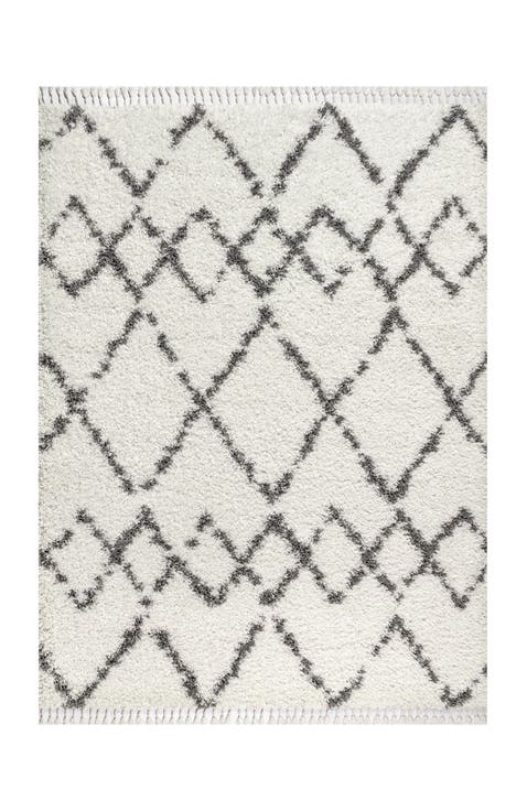 Mercer Shag Plush Tassel Moroccan  Geometric Trellis Area Rug