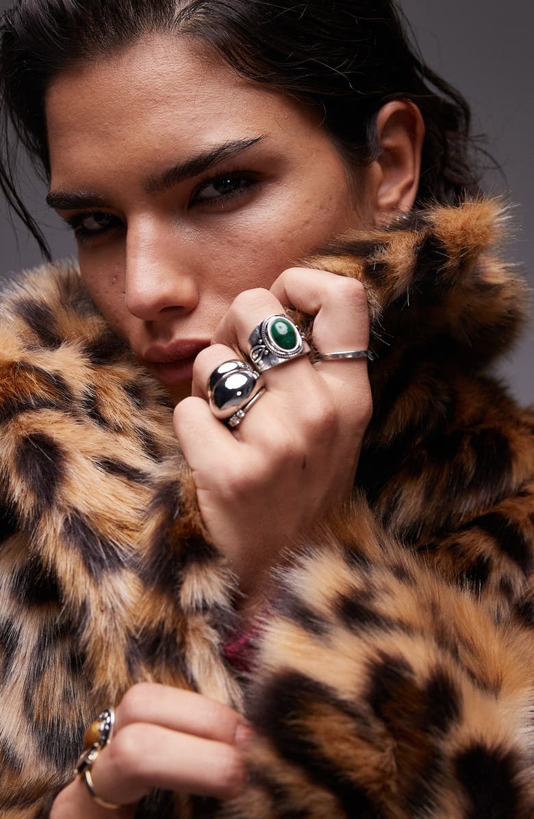 Topshop Leopard Faux Fur Longline Coat, Alternate, color, 