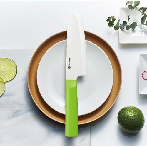 Kyocera Innovationwhite 5.5-inch Ceramic Santoku Knife, White Blade In Green