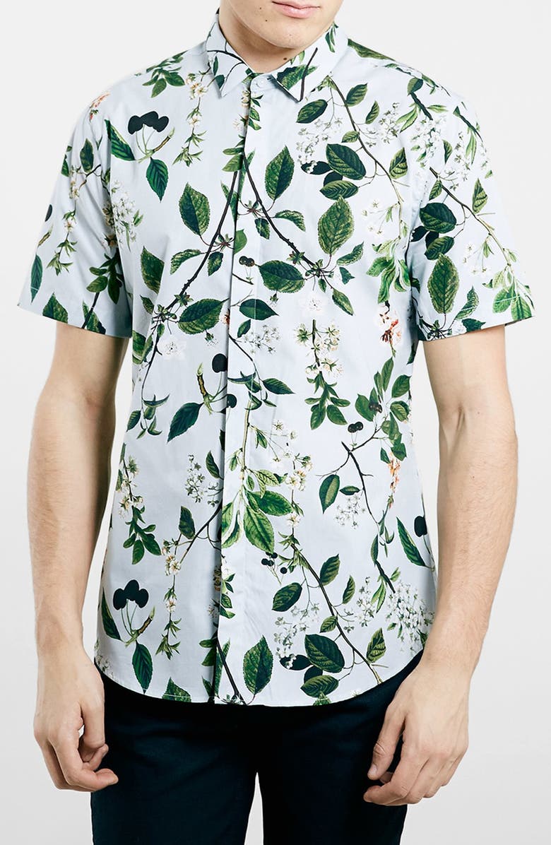Topman Slim Fit Short Sleeve Floral Print Shirt, Main, color,