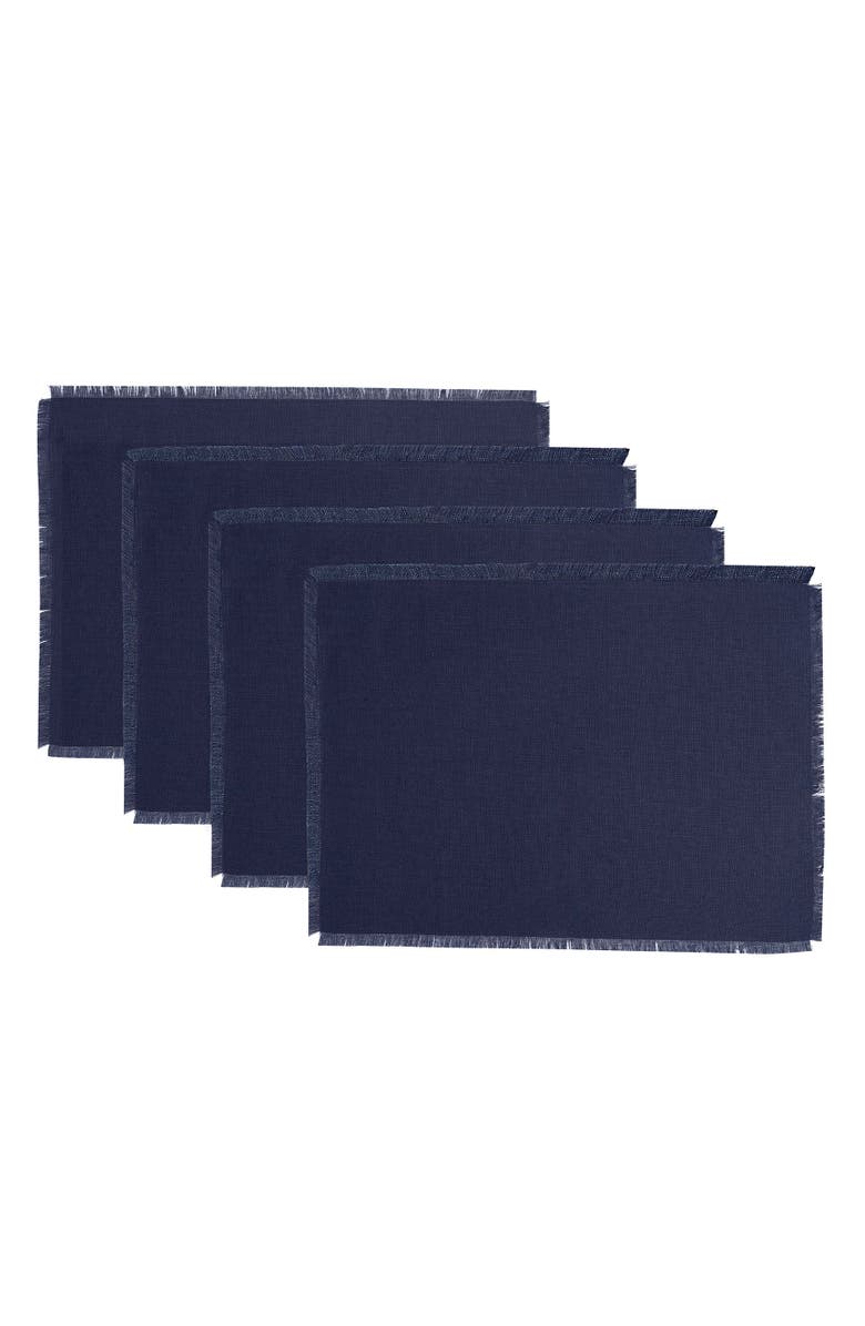 Solino Home Linen Placemats Set of 4, 14 x 19 Inch for Dining Table, Holiday and Everyday Table Decor - Fringe, Main, color, Navy