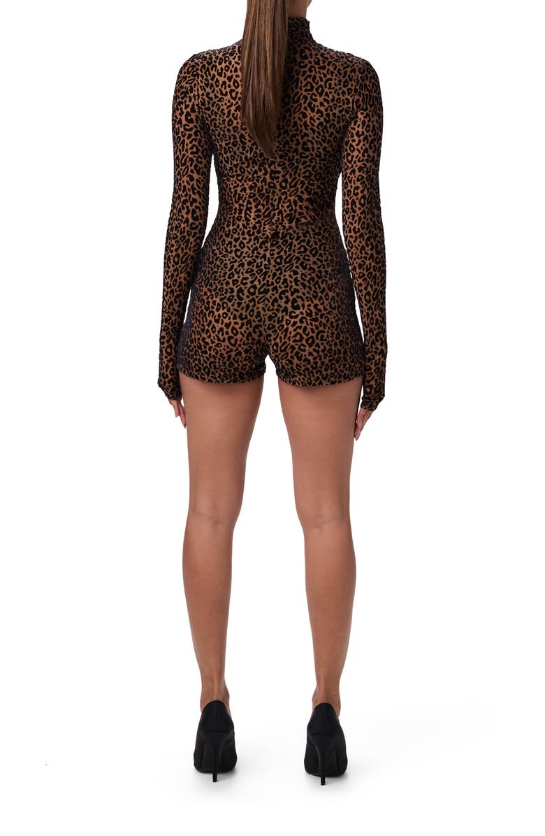 Naked Wardrobe Burnout Mock Neck Long Sleeve Romper, Alternate, color, Leopard Nude