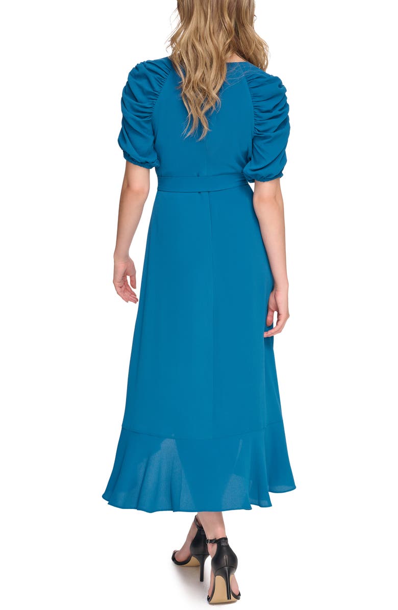 Kensie Pebble Puff Sleeve Crepe Faux Wrap Dress, Alternate, color, Teal