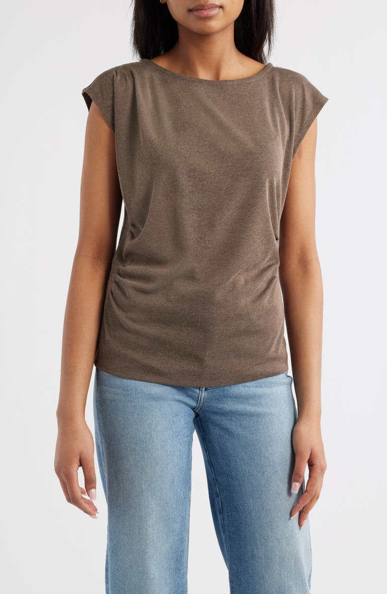 Wit & Wisdom Cap Sleeve Ruched Top, Main, color, Mushroom