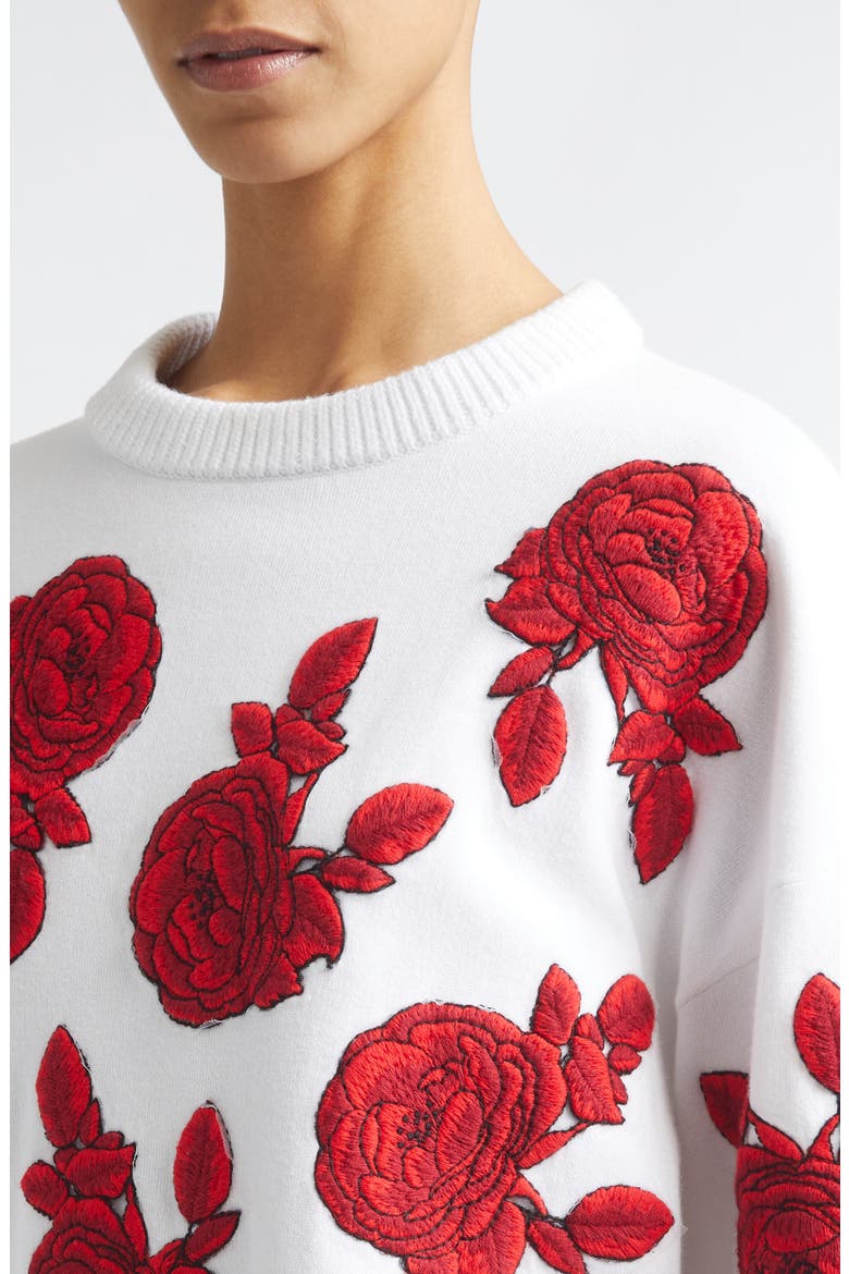 Carwen Embroidered Balloon Sleeve Sweater, Alternate, color, SOFT WHITE/ BRIGHT POPPY