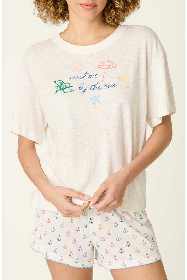 Meet Me By The Sea Embroidered Cotton Blend Pajama Top, Main, color, IVORY