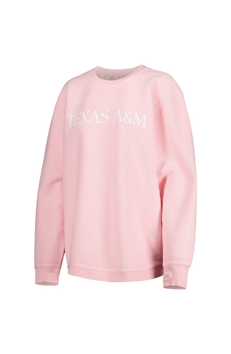 PRESSBOX Women's Pressbox Pink Texas A&M Aggies Comfy Cord Bar Print Pullover Sweatshirt, Alternate, color,
