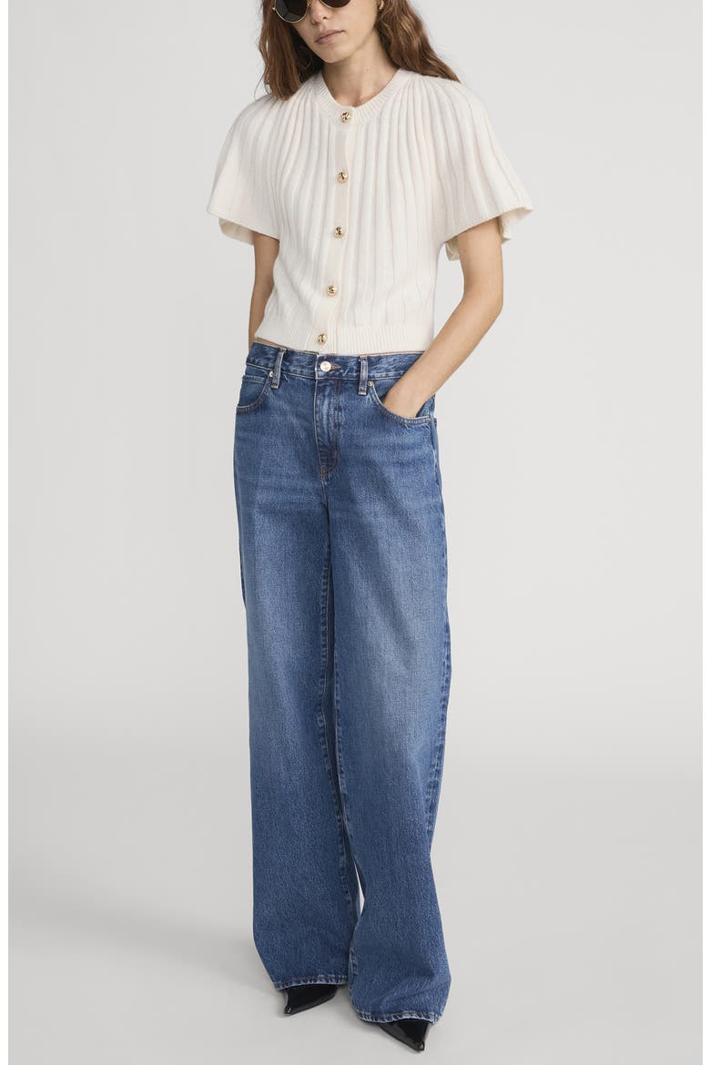 The Flutter Wool & Cashmere Short Sleeve Cardigan, Alternate, color, CREAM