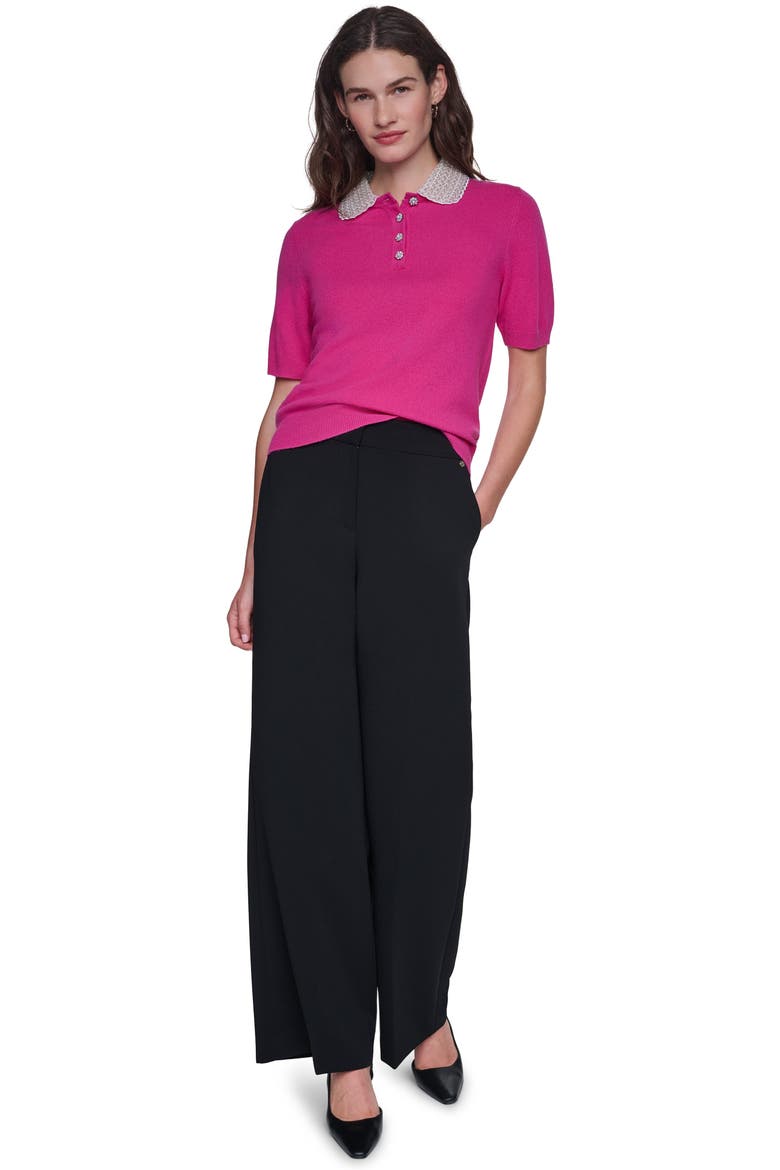 Beaded Collar Wool Blend Sweater, Alternate, color, DEEP PINK