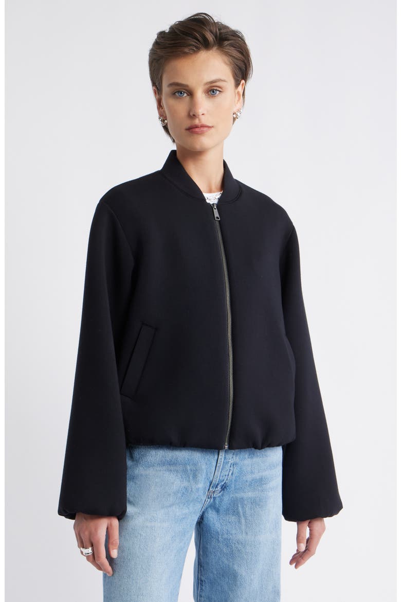 Scuba Knit Bomber Jacket, Alternate, color, BLACK