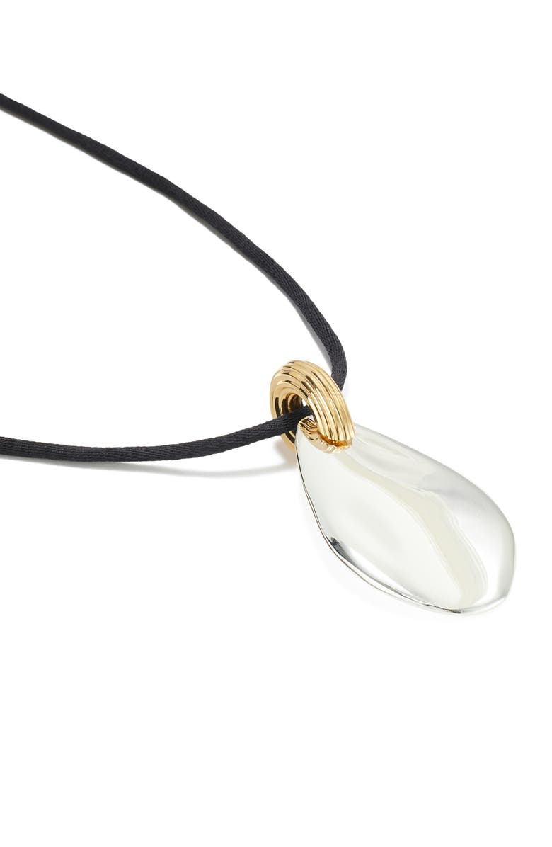 Tory Burch Large Pierced Pendant Necklace, Alternate, color, Light Silver