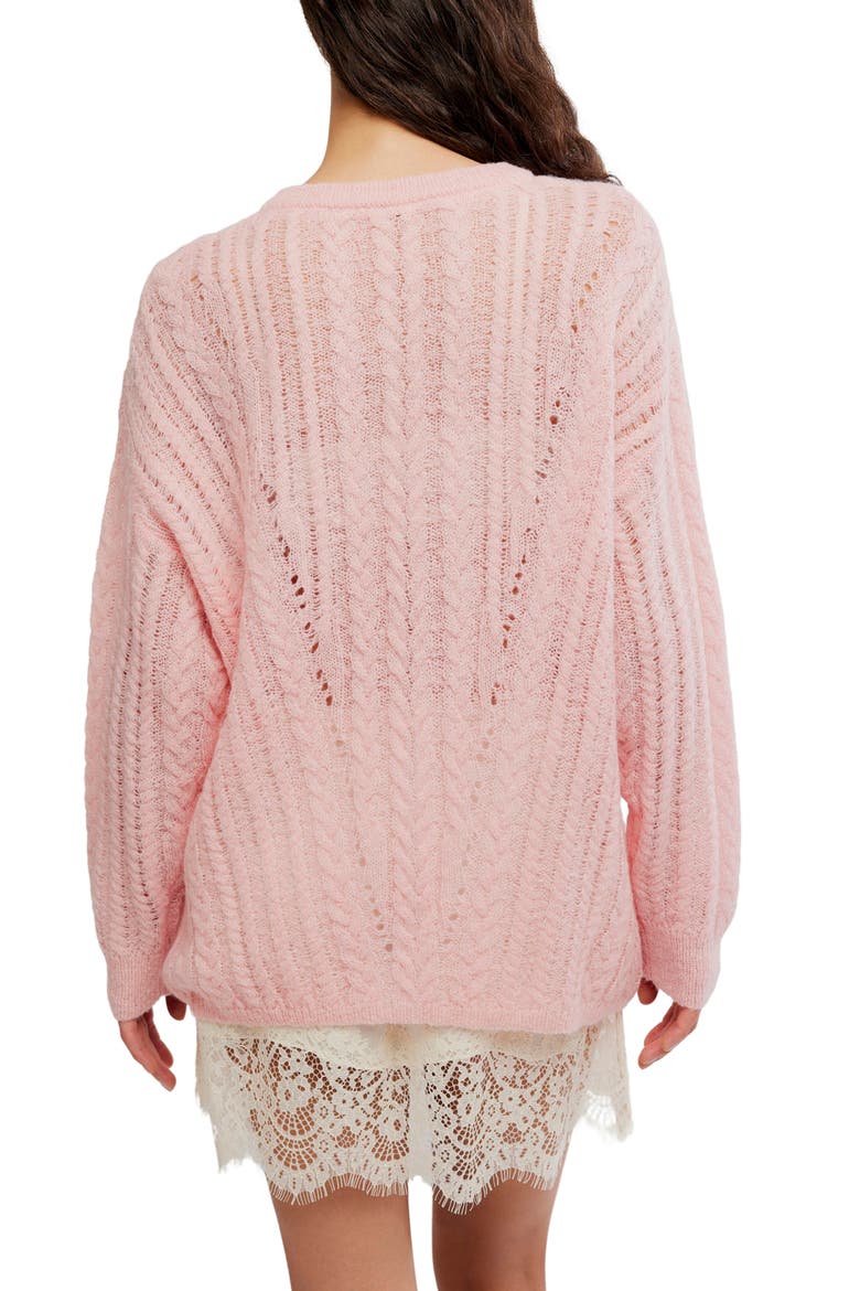 Sheer Luck Cable Knit Sweater, Alternate, color, PEACH SKIN