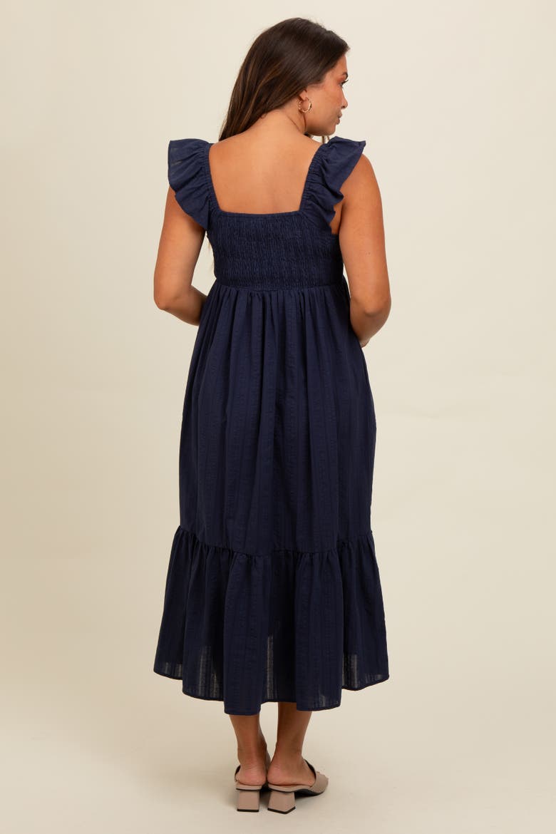 Textured Cotton Ruffle Strap Midi Dress, Alternate, color, Navy Blue