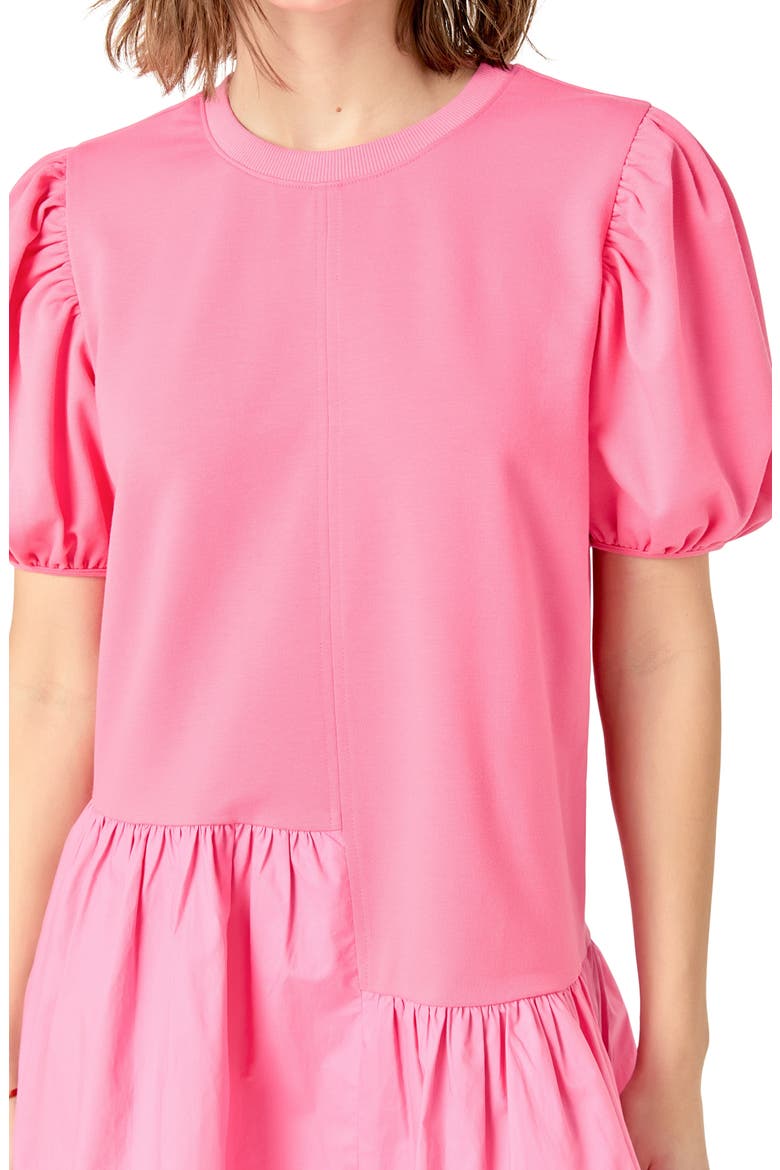 Puff Shoulder Mixed Media Minidress, Alternate, color, PINK