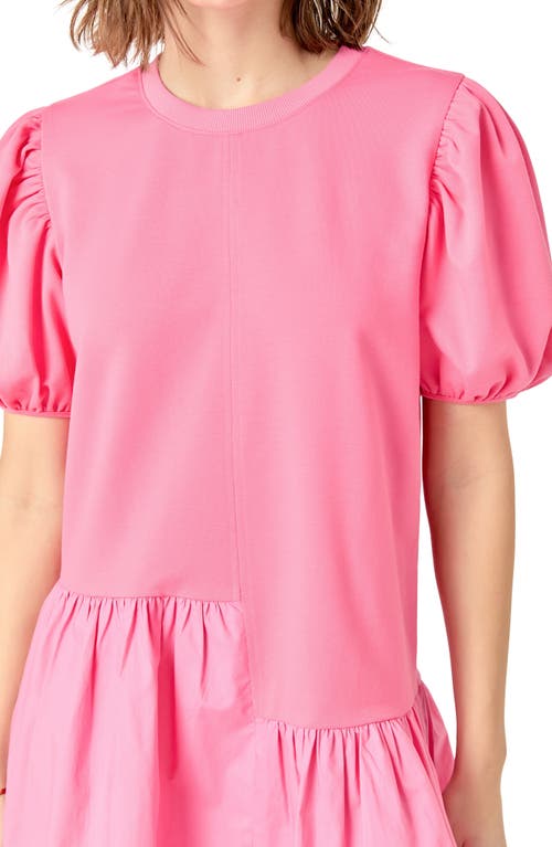 ENGLISH FACTORY ENGLISH FACTORY PUFF SHOULDER MIXED MEDIA MINIDRESS