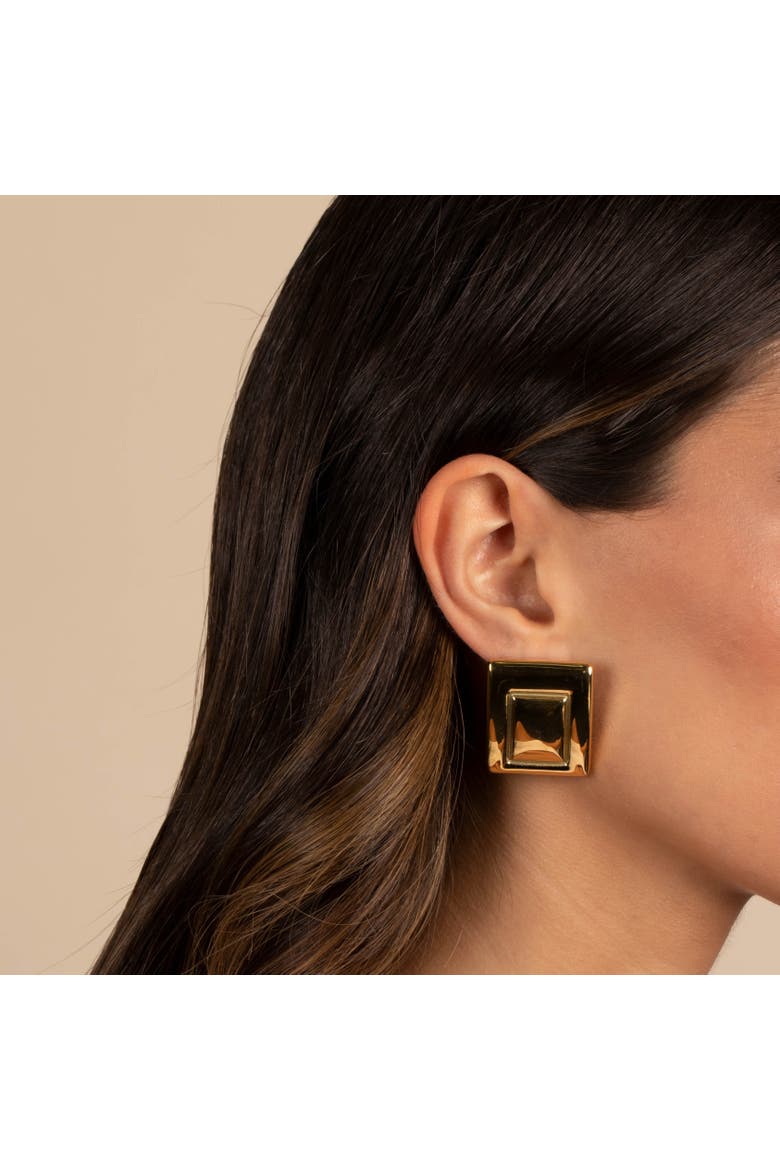 Solid Framed Rectangle Stud Earring, Alternate, color, Gold
