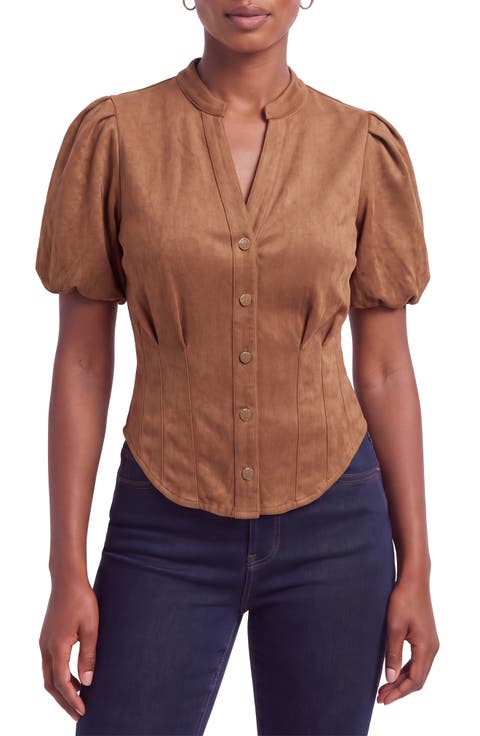 Puff Sleeve Faux Suede Shirt