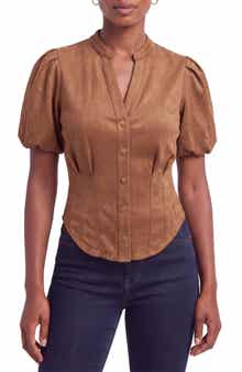 Puff Sleeve Faux Suede Shirt
