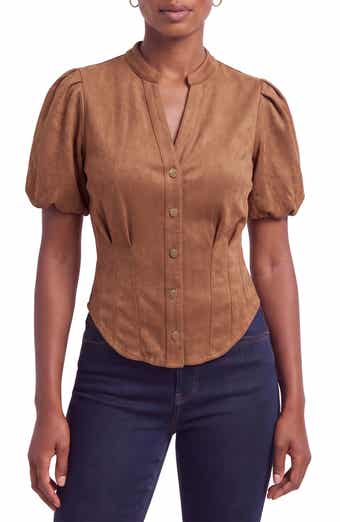 Puff Sleeve Faux Suede Shirt